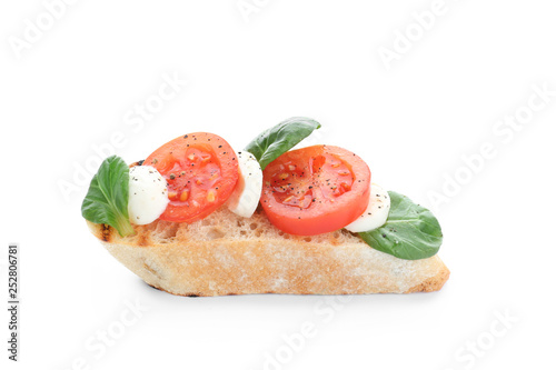 Fresh tasty bruschetta on white background