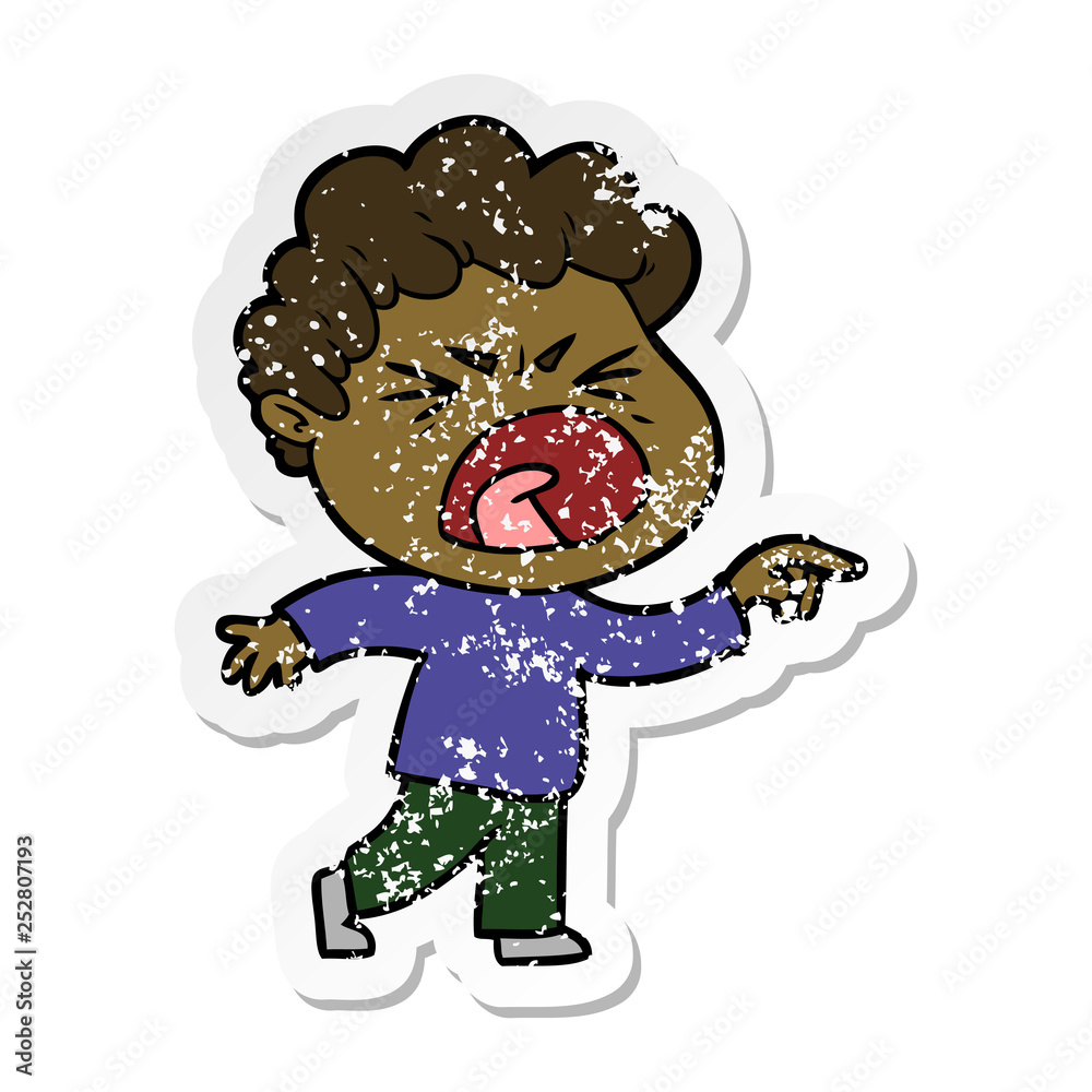 distressed sticker of a cartoon furious man distressed sticker of a cartoon furious man