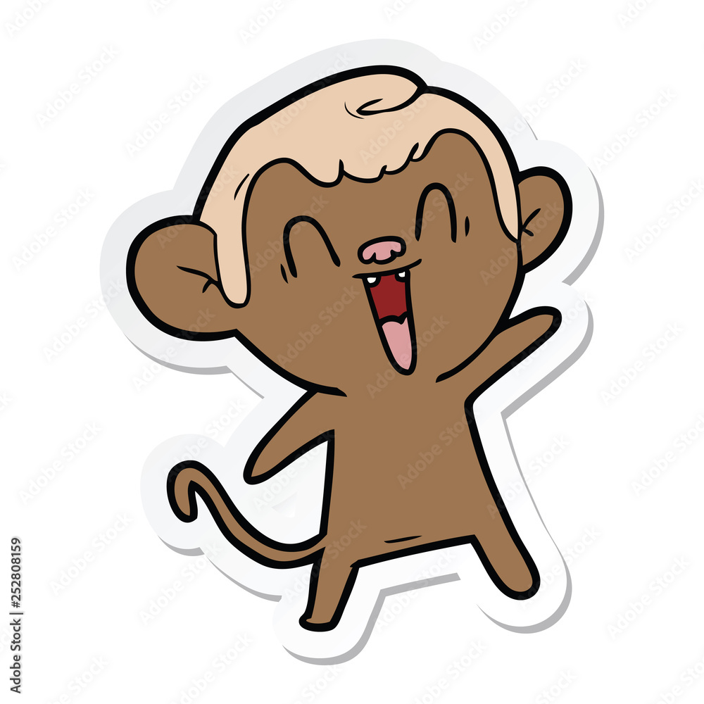 sticker of a cartoon laughing monkey sticker of a cartoon laughing monkey