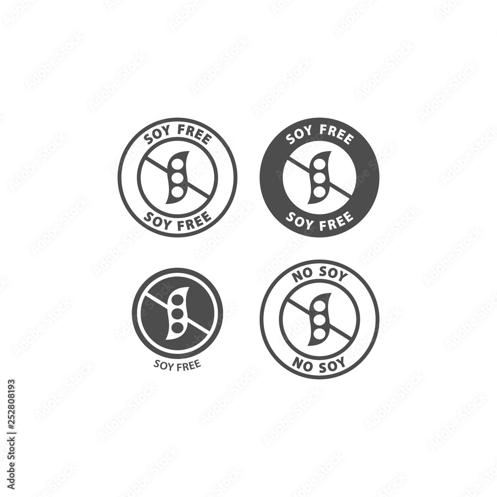 Soy free black vector stamp label. Soya free isolated circle symbol packaging ingredient. Soy free black vector stamp label. Soya free isolated circle symbol packaging ingredient.