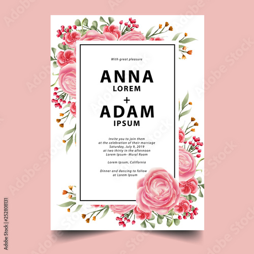 romantic watercolor rose pink wedding invitation
