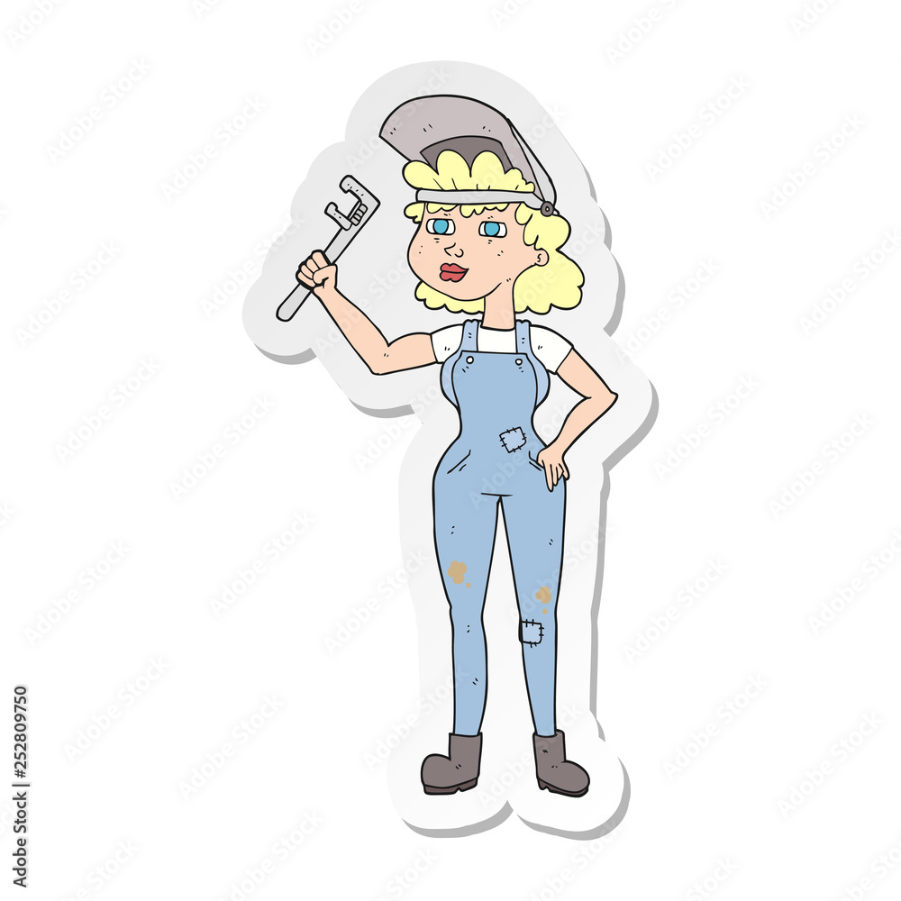 sticker of a cartoon capable woman with wrench sticker of a cartoon capable woman with wrench
