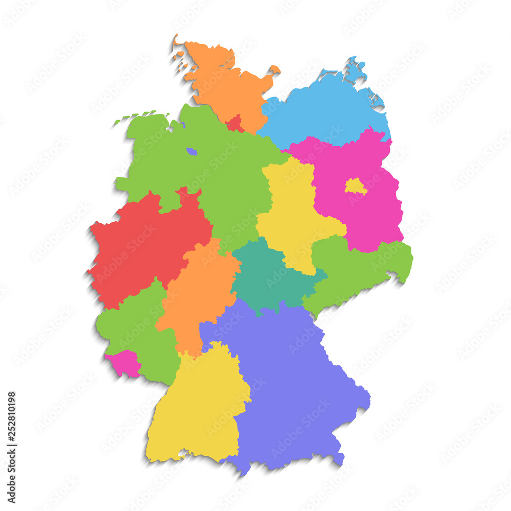 Germany map, new political detailed map, separate individual regions, with state names, isolated on white background 3D blank
