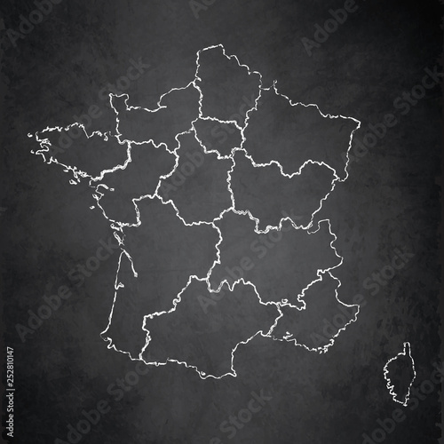 France map separate region names individual card  blackboard chalkboard blank