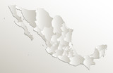 Mexico map, new political detailed map, separate individual states, with state names,  card paper 3D natural blank