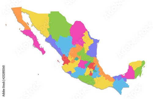 Mexico map  new political detailed map  separate individual states  with state names  isolated on white background 3D blank