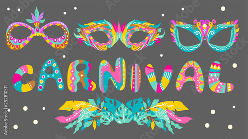 Carnival masks and bright letters