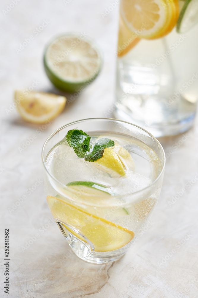 glass of water with lemon and mint glass of water with lemon and mint