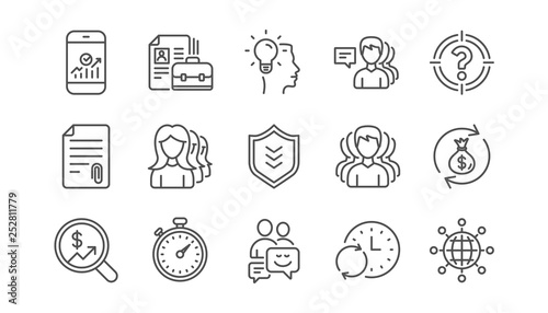 Business line icons. Group of people, Portfolio and Teamwork icons. User profile linear icon set. Vector