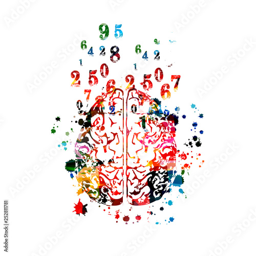 Colorful human brain with numbers isolated vector illustration design