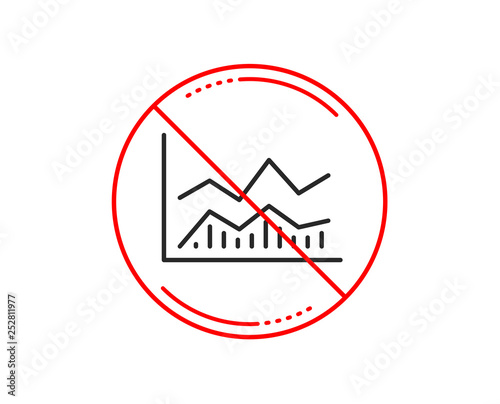 No or stop sign. Line chart icon. Financial growth graph sign. Stock exchange symbol. Caution prohibited ban stop symbol. No icon design. Vector