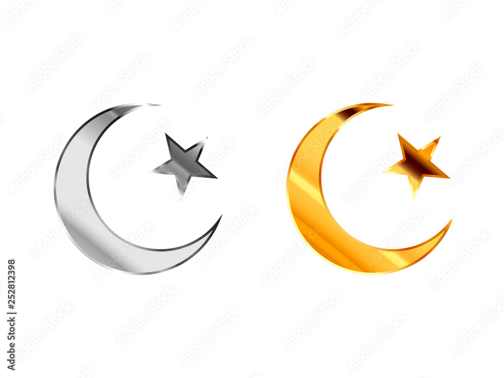Islam religious signs made from glossy silver and gold metall on white Islam religious signs made from glossy silver and gold metall on white