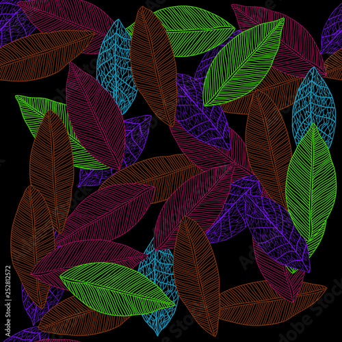 Colored autumn leaves. Seamless vector pattern. Foliage.