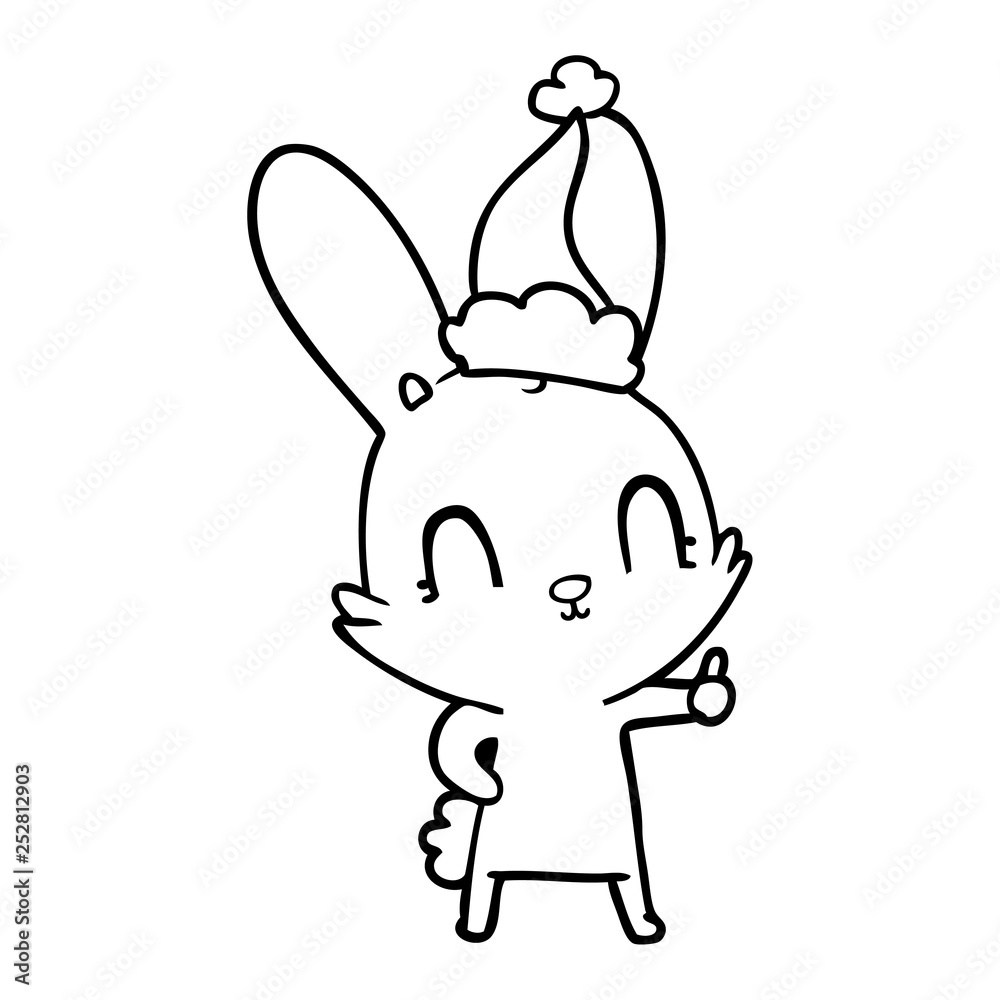 cute line drawing of a rabbit wearing santa hat cute line drawing of a rabbit wearing santa hat