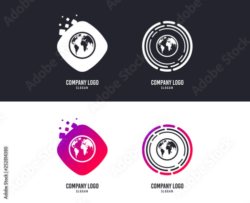 Logotype concept. Globe sign icon. World map geography symbol. Logo design. Colorful buttons with icons. Vector