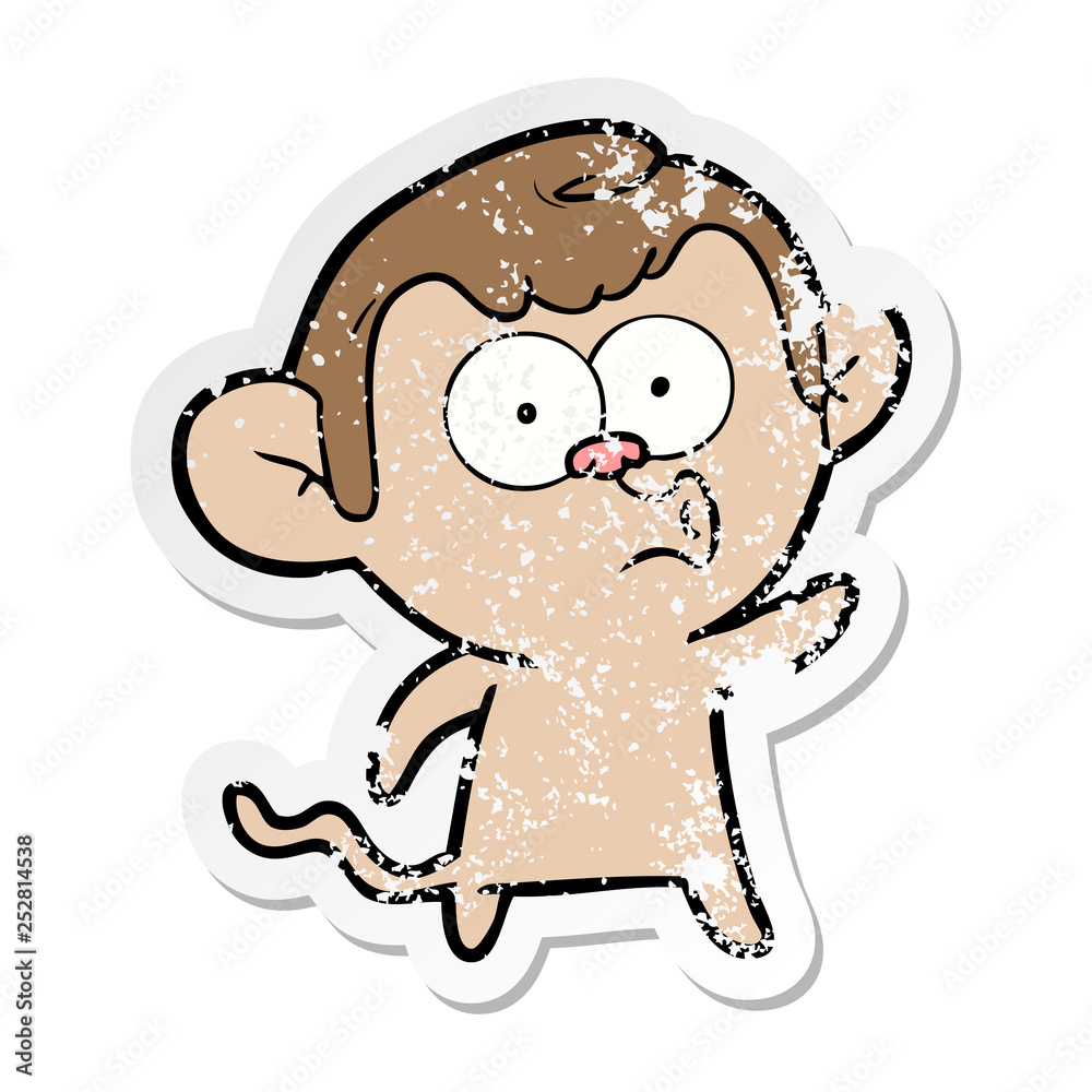 Fototapeta premium distressed sticker of a cartoon hooting monkey