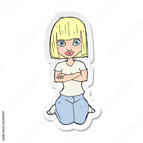 sticker of a cartoon woman kneeling