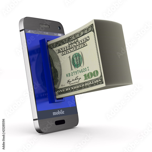 phone and money on white ba...