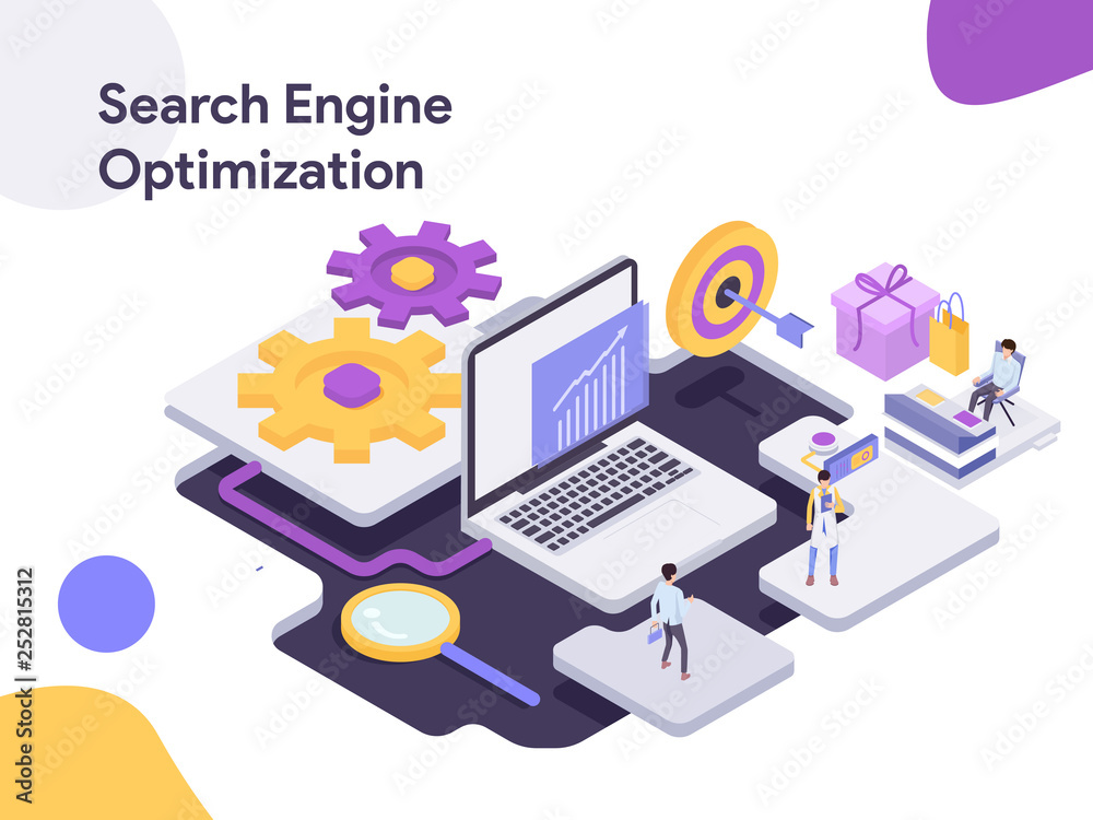 Search Engine Isometric Optimization Illustration. Modern flat design style for website and mobile website.Vector illustration
