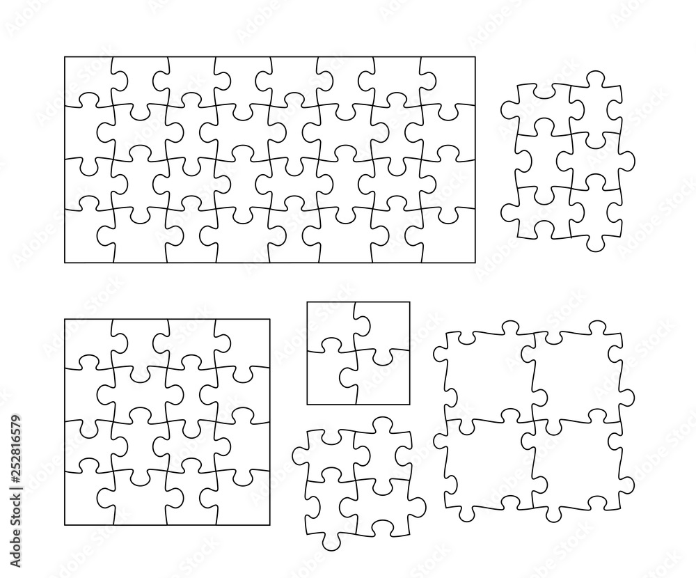 Set of black and white puzzle pieces. Vector illustration. Isolated on ...