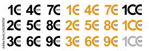 Set of Year Anniversary. Vector template design Illustration. Isolated on white background.