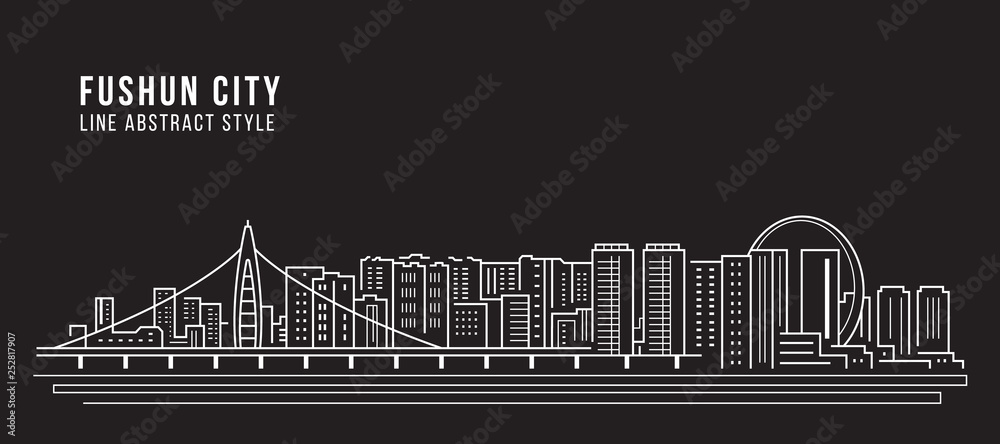 Cityscape Building Line art Vector Illustration design -  Fushun city