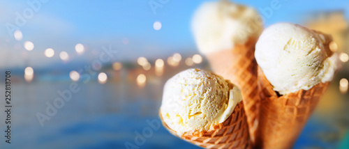 Ice cream with mediterranean background photo