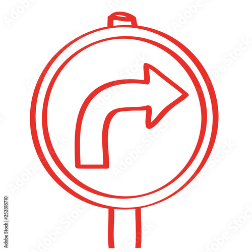 Handgezeichnetes Schild mit Pfeil nach rechts in rot