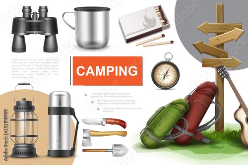 Realistic Camping Elements Composition
