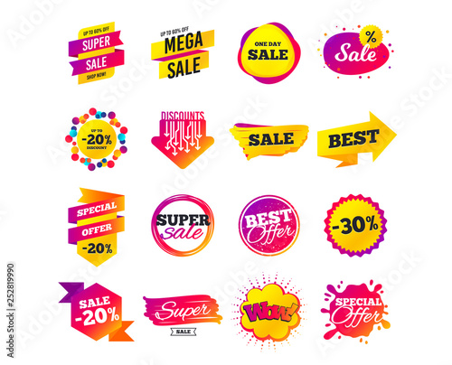Sale banner templates design. Special offer tags. Cyber monday sale discounts. Black friday shopping icons. Best ultimate offer. Super shopping discount icons. Vector