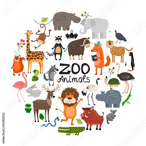 Flat Zoo Animals Round Concept