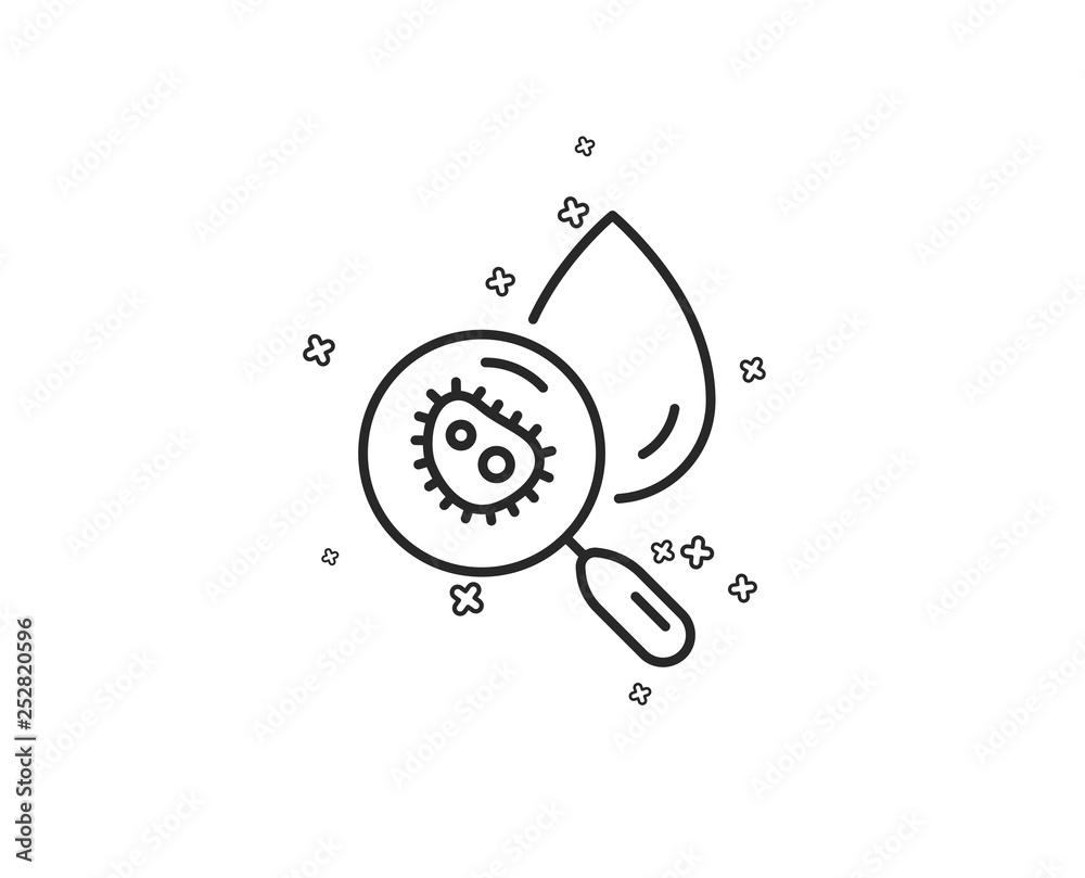 Water analysis line icon. Dirty aqua drop sign. Search bacteria. Geometric shapes. Random cross elements. Linear Water analysis icon design. Vector Water analysis line icon. Dirty aqua drop sign. Search bacteria. Geometric shapes. Random cross elements. Linear Water analysis icon design. Vector