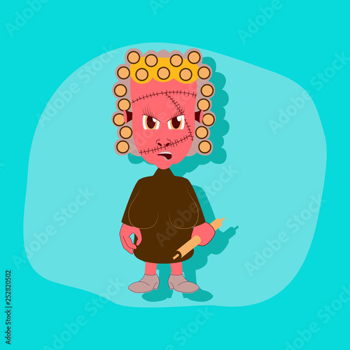 paper sticker on stylish background zombie woman