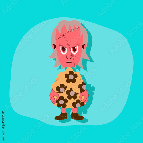paper sticker on stylish background zombie woman