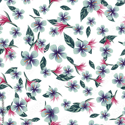 a seamless colorful pattern with tropical plants