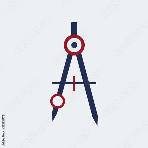 Colored Drawing Compass Icon Stationery.Flat Design.Vector Illustration