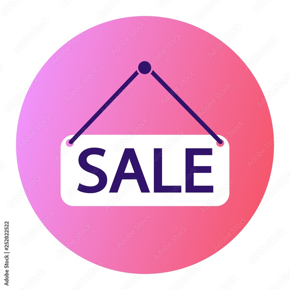 Sale sign hanging with rope flat icon in a round frame on a pink gradient background Sale sign hanging with rope flat icon in a round frame on a pink gradient background