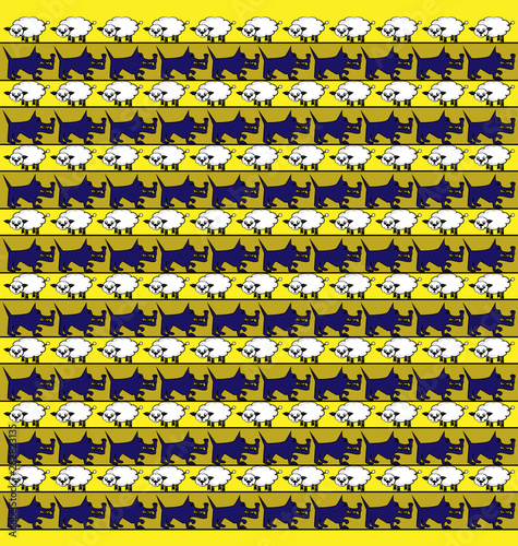 colored background abstract image of lamb and wolves