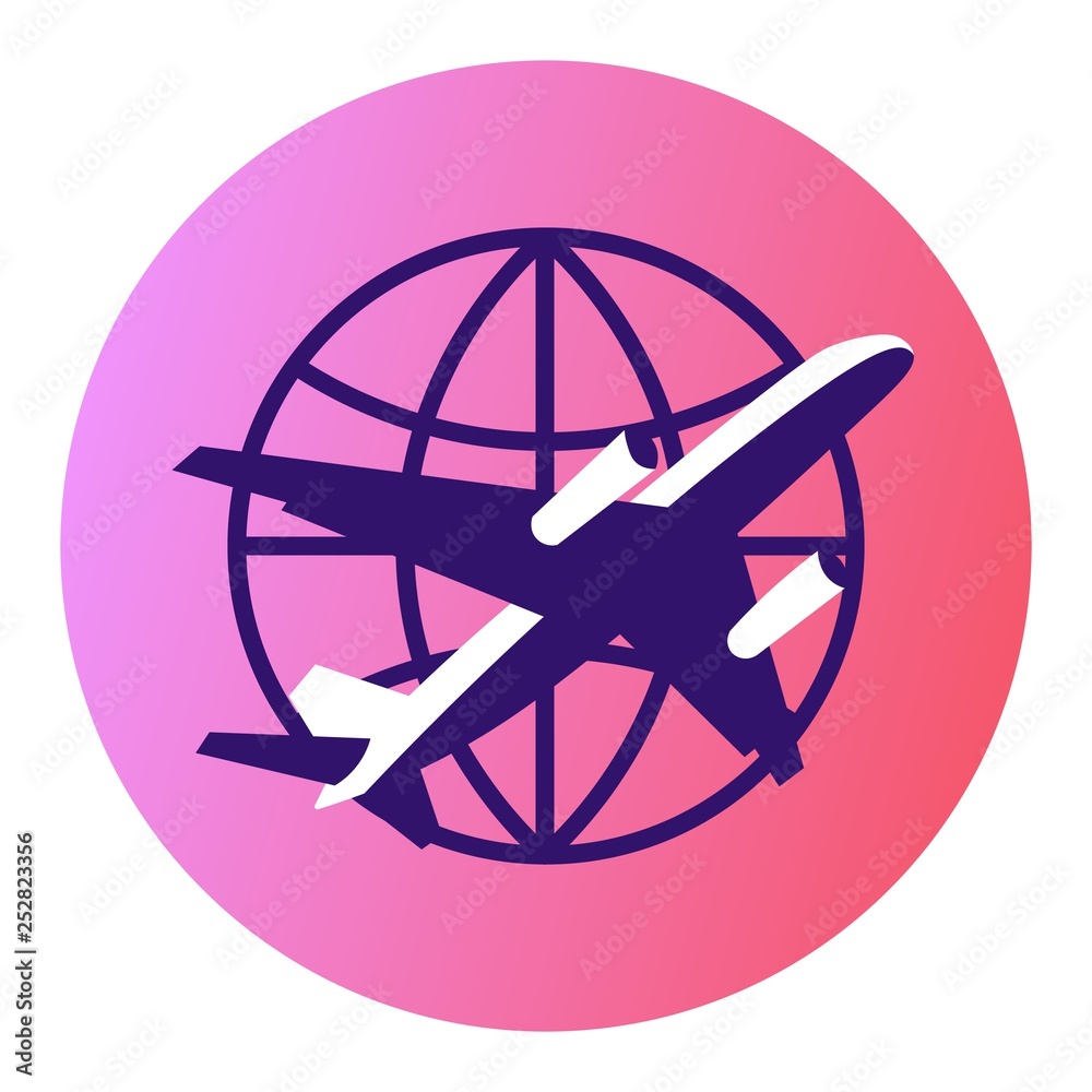 Air cargo delivery flat icon in a round frame on a pink gradient background