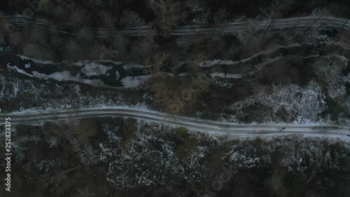 Wallpaper Mural Aerial view of a wooded road covered with fresh snow in the middle of the day Torontodigital.ca