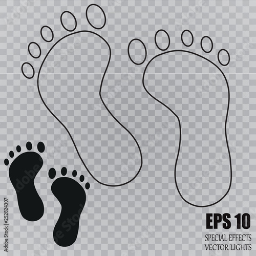 The human foot sole. Footprint. Human footprints. Transparent and black