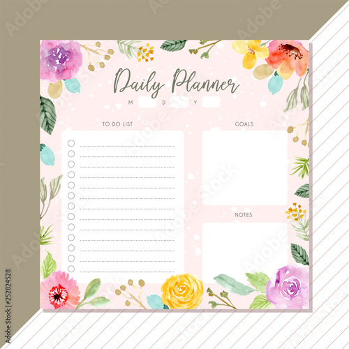 daily planner with flower watercolor frame background