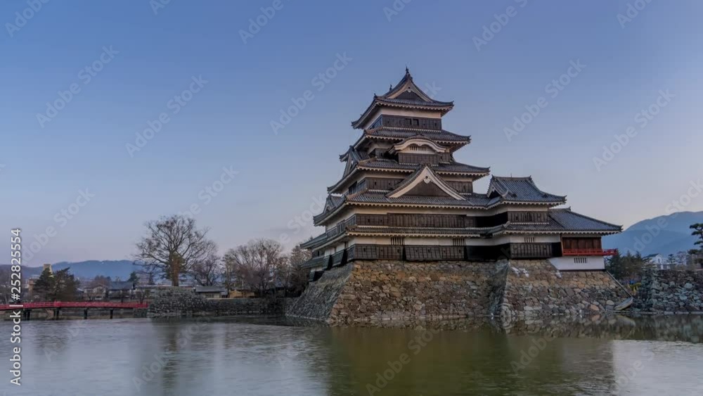 Japan Matsumoto Castle hyper lapse sunrise 4K Japan Matsumoto Castle hyper lapse sunrise 4K