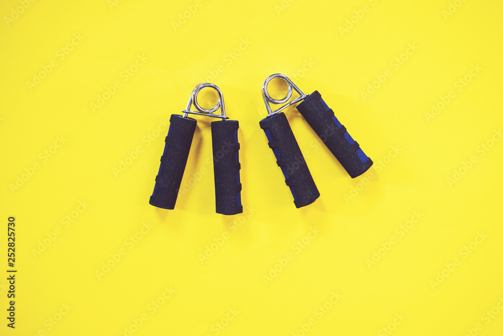 Sport concept. Handspring on yellow background