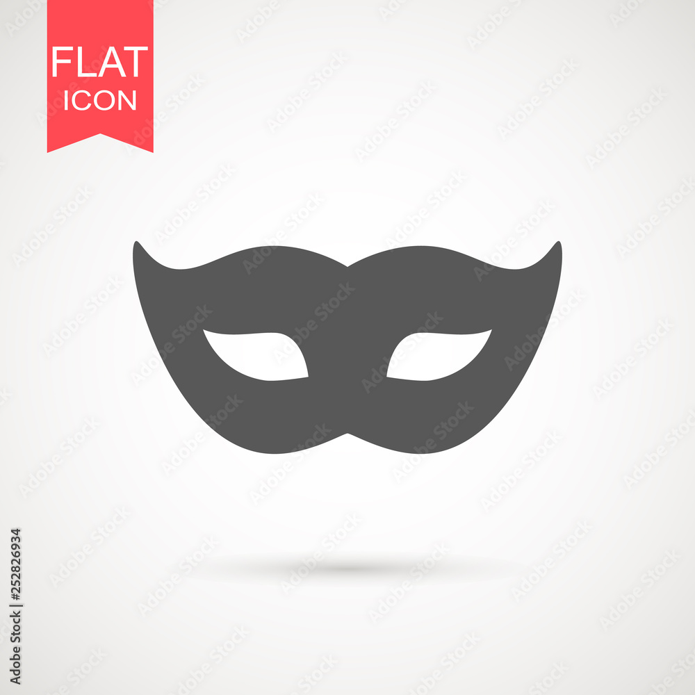 Carnival mask icon black silhouette isolated on white background. Mask with feathers pictogram. Vector illustration flat design