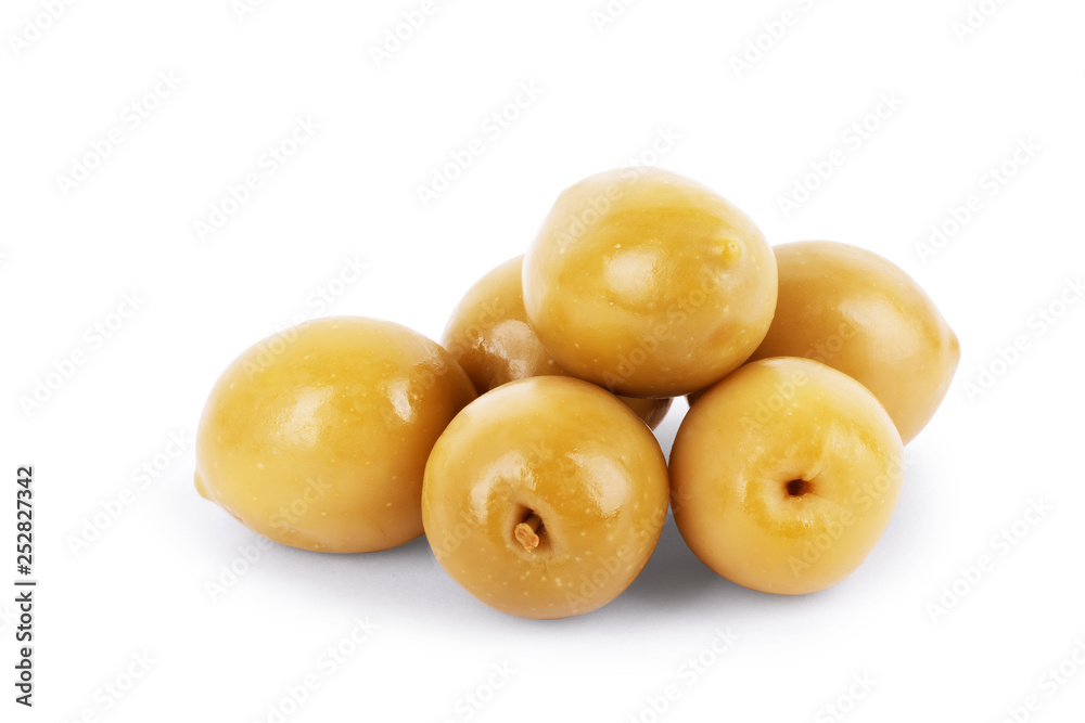 Green olives isolated on white background Green olives isolated on white background