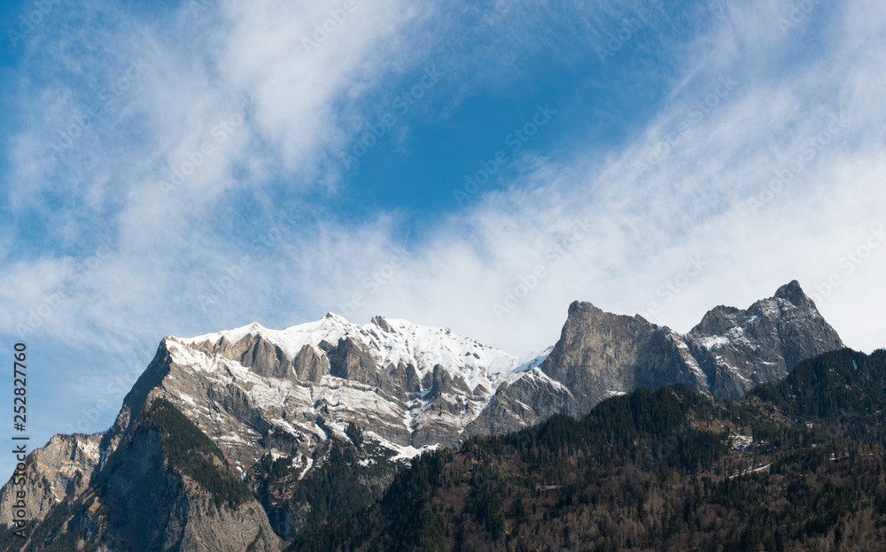 mountain landsscape in early spring under a blue sky