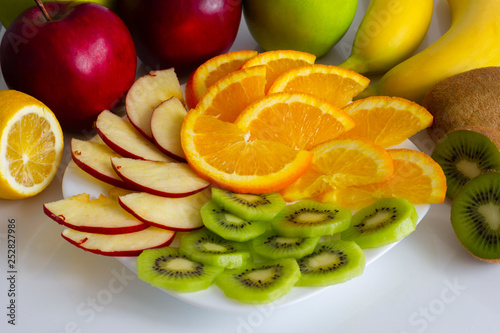 fruit platter on a white plate isolate with fruit