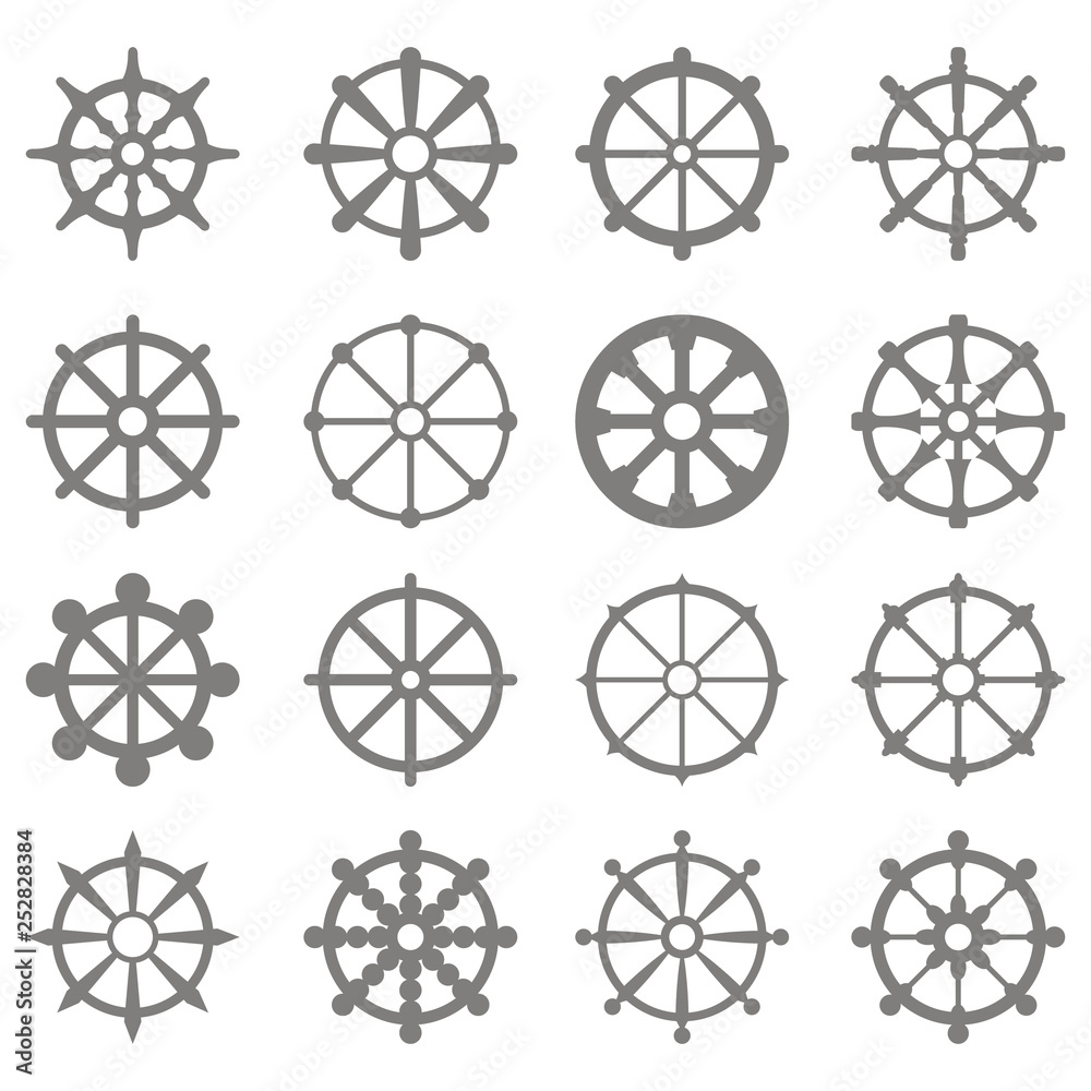 set of monochrome icons with dharmachakra hinduism symbol for your design set of monochrome icons with dharmachakra hinduism symbol for your design