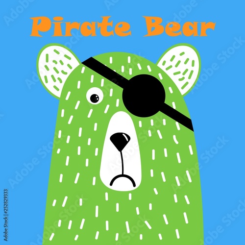 cute pirate bear design.T-shirt graphics for kids vector illustration. Cute bear pirate, great design for any purposes. Hand drawn nursery illustration. Cute funny hand drawn art. Baby greeting card.